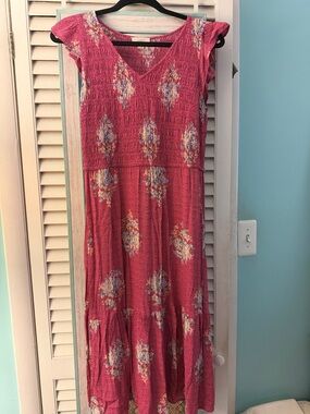 Loft Outlet Floral Pink V-Neck Maxi Dress